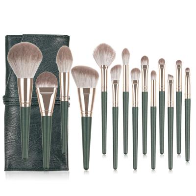 China Angular Blush Latest 14pcs/set Green Makeup Brushes Whole Set Powder Angled Blusher Sculpting Eyeshadow Make Up Brush for sale