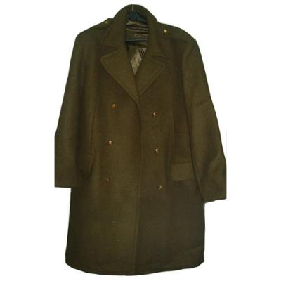 China Olive Green Military Wool Overcoat with Double Breasted Epaulettes and Belt for sale