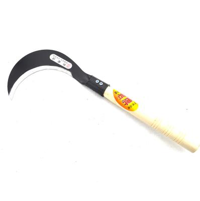 China Not Rated Hard Tempered Steel Blade Farming Garden Rice Grass Cutting Wood Handle Hand Sickle for sale