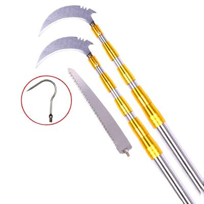 China Not Rated Stainless Steel Telescopic Long Handle Flower Fruit Picking Fishing Farming Grass Sickle for sale