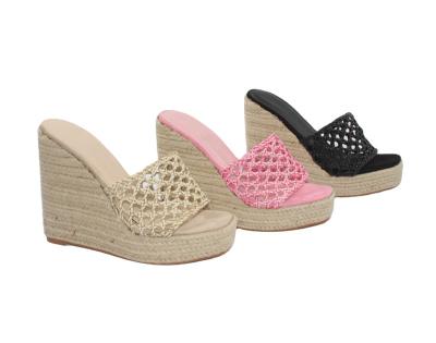 China CUSHIONING Ladies Girls Fashion Raffia Wedge Sandal for sale