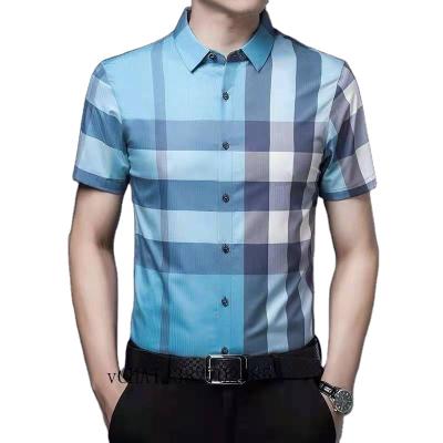 China 100% Cotton Woven Shirt Breathable Mens Summer Suit Short Sleeve Plaid Shirt Wholesale Custom Made for sale