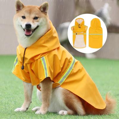 China Stocked Big dog raincoat poncho style reflective strip pet raincoat windproof and rainproof dog hooded raincoat for sale