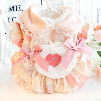 China Stocked Dog clothes Autumn And Winter clothes Cat Princess Dress Thick Velvet Sweet Lolita Small Dog Cat Pet clothes for sale