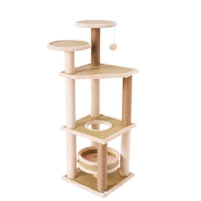 China Stocked Cat Scratching Tree House Modern Luxury Tower Scratching Post Cat Trees /Scratcher Wood Cat Climbing Frame Tree for sale