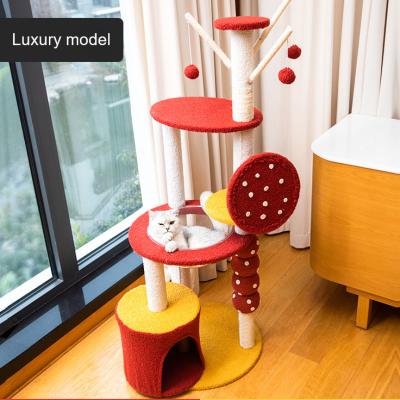 China Stocked Cat Climber Furniture Scratch Trees Tree Pine Cat Climbing Frame Sisal Solid Wood Nest Toy Scratching Pole for sale