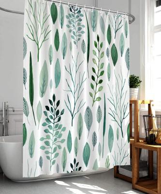 China Sustainable Green Tropical Leaves Shower Curtain Fabric Waterproof Shower Curtain for sale