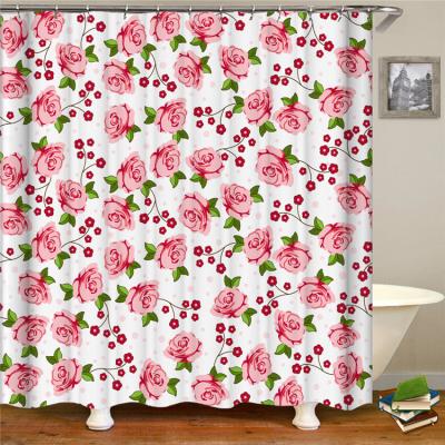 China Sustainable Different Patterns Waterproof Shower Curtain With 12 Hooks Polyester Fabric Bath Curtain for sale