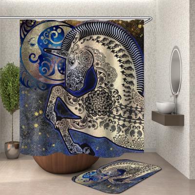 China Sustainable Modern Shower Curtain Design Bathroom Polyester Fabric Shower Curtain Set Hookless Shower Curtain for sale