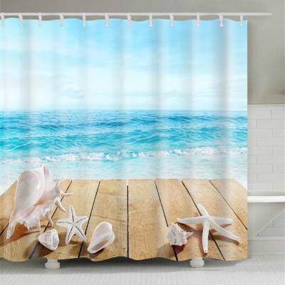 China 12 Hooks 72inch by 72inch Polyester Shower Curtain Sea Sea Sustainable Plastic Washable Shower Curtain for sale