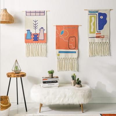 China Bohemian Bohemian Knitted Print with Tassel Hallway Bedroom Wall Hanging Tapestry for sale