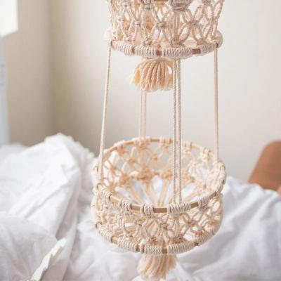 China Folding Ready to Ship Macrame 3 Tier Hanging Fruit Basket for sale