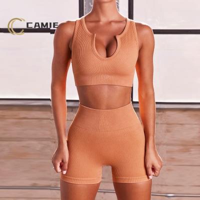 China Activewear Breathable Women Summer SPORT CAMIE Seamless Yoga Shorts Bra Fitness Sports Gym Workout Yoga Set for sale