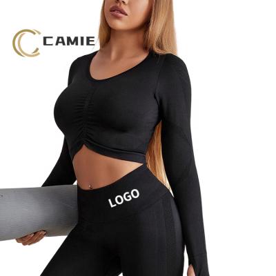 China CAMIE Seamless Yoga Sports Set Fit Squat Leggings Butt Proof Long Sleeve Set Crac! crack! elevator extenders for sale