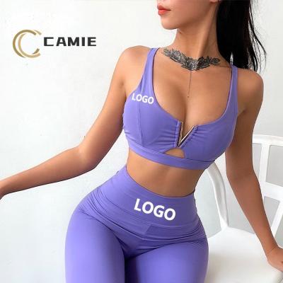 China CAMIE SPORT New Arrival Women Sport Activewear Antibacterial Suit Stitched Yoga V-Neck Bra Matched Leggings Gym Fitness WearSet for sale