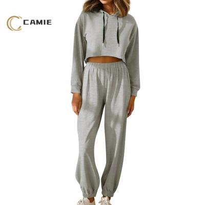 China Customer Logo Active Wear Womens CAMIE Tracksuits Sweat-Wicking 2 Piece Yoga Set Sports Suit Hoodie Crop Top&Jogging Pants Gym Sets for sale