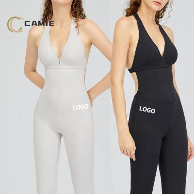 China QUICK DRY sexy women's elastic yoga jumpsuit backless jumpsuit high CAMIE halter jumpsuit for women yoga jumpsuit one piece for sale