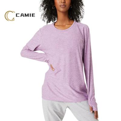 China CAMIE Antibacterial Customize Sportswear Women Long Sleeve Sweatshirt Super Soft Fitness Workout Yoga Sport Shirts With Thumb Hole for sale