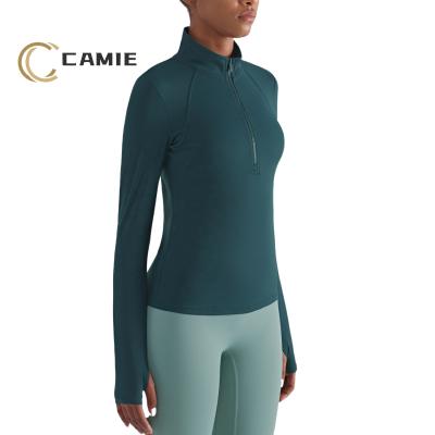 China CAMIE Women Winter Sports Shirts Lulu Style Fabric Soft Comfy Gym Fitness Running Zipper QUICK DRY Long Sleeves Tops for sale