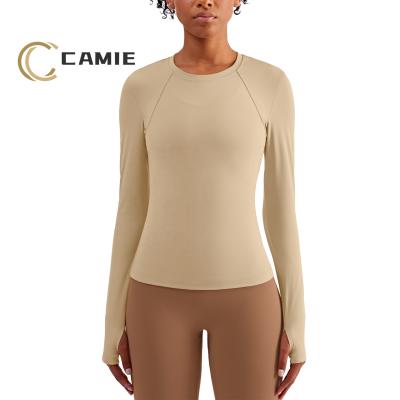 China CAMIE Lulu Style Women Spandex Nylon Fitness Gym Antibacterial Quick Dry Yoga Shirts Long Sleeves Tops for sale