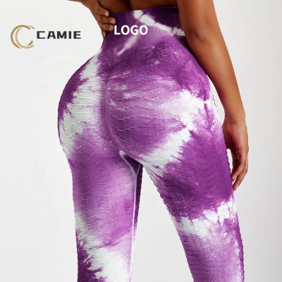 China CAMIEsport Antibacterial Gym Workout Women Sports Tie Dye Seamless Yoga Pants Butts Crack! crack! fitness lifting leggings for sale