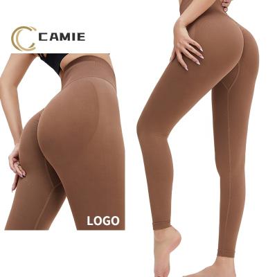 China CAMIE Brown Antibacterial Women's Spats push seamless fabric crack! crack! Gaiters Gym Woman Butt Legging Sports Yoga Pants Workout Washed for sale