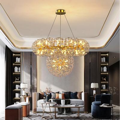 China Not Dimmable Home Decor Golden Pendant Light Restaurant Round Modern Round Hanging Crystal Hotel Chandelier for sale