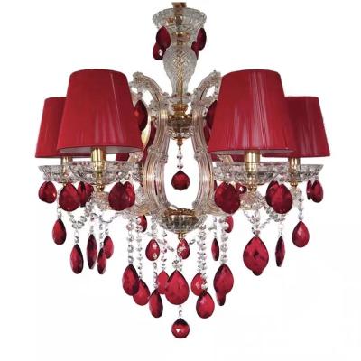 China Not Dimmable European Style Wedding Decoration Lighting Pedant Luxury Red Crystal Light Led Hanging Lamp For Living Room Bedroom for sale