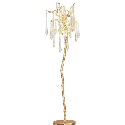 China Not Dimmable Wedding Colorful K9 Water Drop Long Crystal Table Reading Floor Standing Chandelier With Tree Branches Copper Brass Lamp for sale