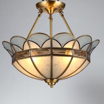 China Not Full Dimmable Half Ceiling Lamp European American Bedroom Living Room Copper Ceiling Lamp Hallway Entrance Chandelier for sale