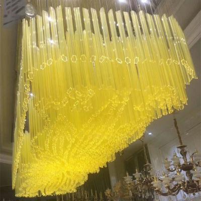 China Modern Yellow Artistic Modern Square Ceiling Lamp Glass Home Decorative Lighting Chandeliers for sale