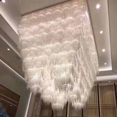 China Large Square Flush Mount Luxury Hotel Lobby Contemporary Customized Glass Tassel Chandeliers for sale