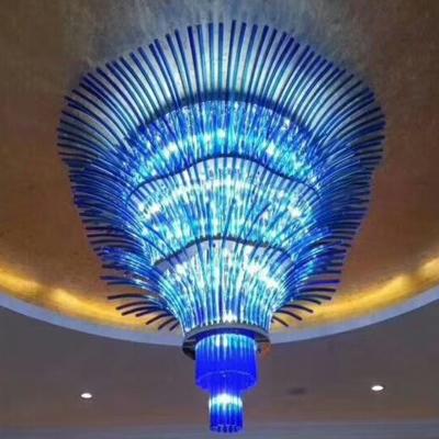 China Contemporary Blue Art Decorations Wedding Hotel Lobby Decorative Project Large Blowing Glass Chandelier for sale