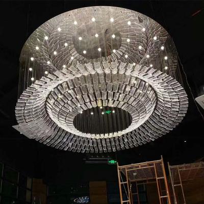 China Metal Customized Villa Staircase Staircase Tile Leaf Glass Chandelier Contemporary Luxury Wedding Building Pendant Light for sale