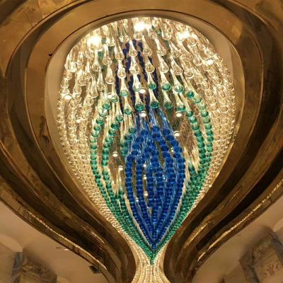 China Modern Luxury Hotel Restaurant Blue Water Drop Crystal Big Size Customized Chandelier Ceiling Lamp for sale