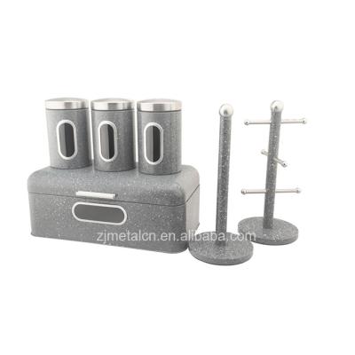 China Viable Vintage Retro Effect Metal Storage Bread Box Gray Marble Canister Sets Paper Towel Holder Cup Tree for sale