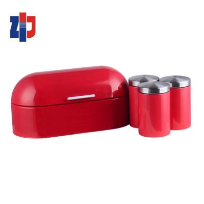 China Vintage Sustainable Style Colorful Metal Bread Bin And Canister Set for sale