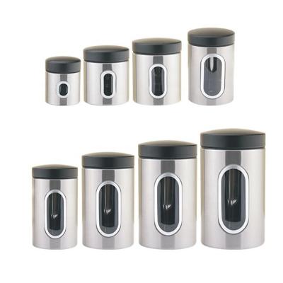 China 8pcs Stainless Steel Tea Coffee Sugar Canister Set Viable Airtight Clear Round Food Storage Jar for Kitchen for sale