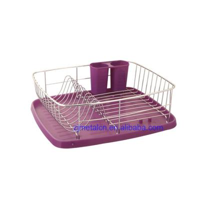 China Large Sustainable Wholesale Metal Sink Purple Dish Drying Rack With Cutlery Rack For Buffet for sale