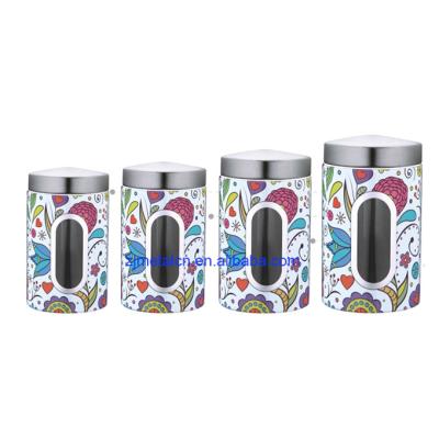 China Chinese Wholesale Flower Pattern Food Viable Airtight Storage Canister Stainless Steel Supplier Airtight Container With Window for sale