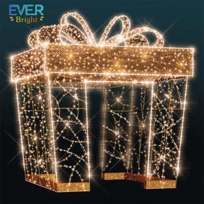 China Commercial Warm White Outdoor Use 3m Decoration Metal Led 3d Christmas Gift Box Pattern Light for sale