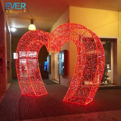 China Commercial use 3D pattern light 110v red heart arch led light for street decoration waterproof for sale