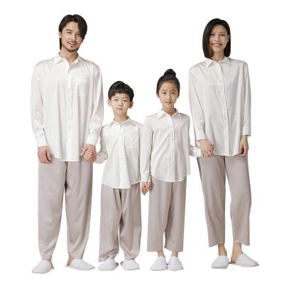 China Hot Selling Family Silk/Soft/Smooth Silk Pajamas Teams Shirt Collar Style Long Sleeve Parent-child Soft Comfortable Breathable Minimalist Gear for sale