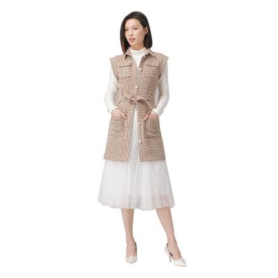 China Viable Best Brown Beige Soft And Comfortable 100% Polyester Fiber Women's Dress For Clothing for sale