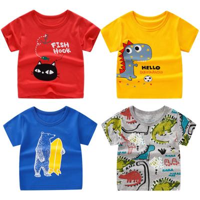 China New summer pure children's anti-shrink short sleeve T-shirt cotton casual top middle and little girl cartoon male shorts for sale