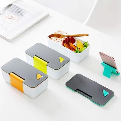 China Viable Simple Single Layer Plastic Lunch Box Mobile Phone Holder Children Student Adult Office Lunch Box For Food for sale