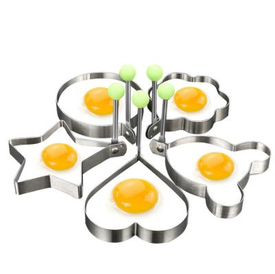 China Sustainable Kitchen Tools Stainless Steel Round Love Star Shape Fried Egg Mold Egg Ring With Anti Scalding Handle for sale