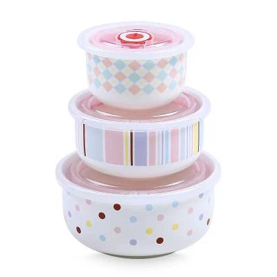 China Disposable 3pcs Porcelain Tableware Decal Storage Cool Ceramic Bowl Sets With Lids For Microwave Safe for sale