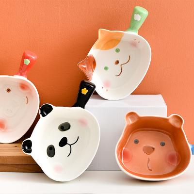 China New Viable Korean Popular Cereal Ceramic Fancy Porcelain Syl Syl Deep Dish Soup Bowl With Handle For Kids for sale