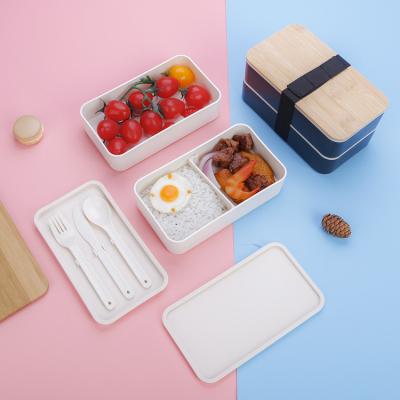 China Double Viable Food Storage Container Bento Tableware Tiffin Biodegradable Wheat Straw Lunch Box Kids Adult for sale